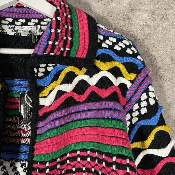 Sioni Sweater Textured 3D Knit Open Front Long Cardigan Multicolor Coogi - Picture 3 of 10